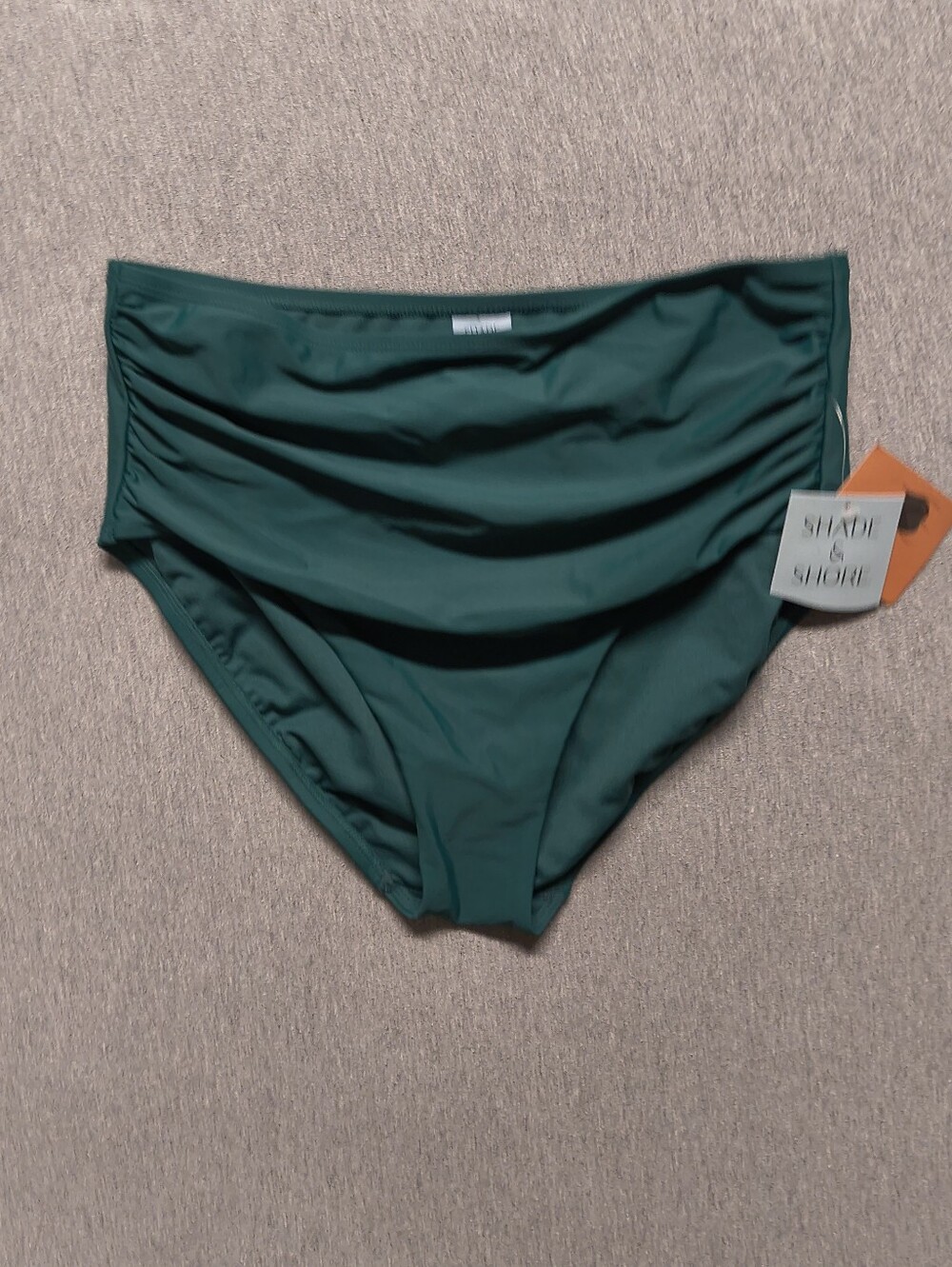 Shade & Shore Shirred High‑Waist Bikini Bottom – Green – Size L – NWT